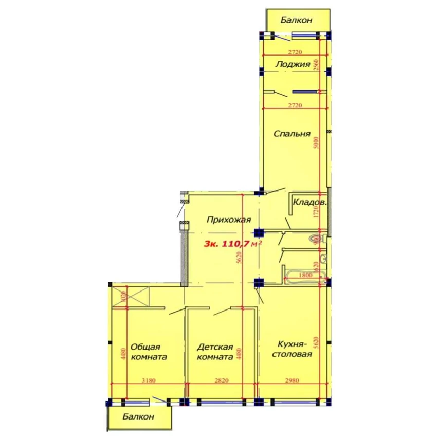 3-комн. квартира 110.7 м²  7/9 этаж | Жилой комплекс VATAN