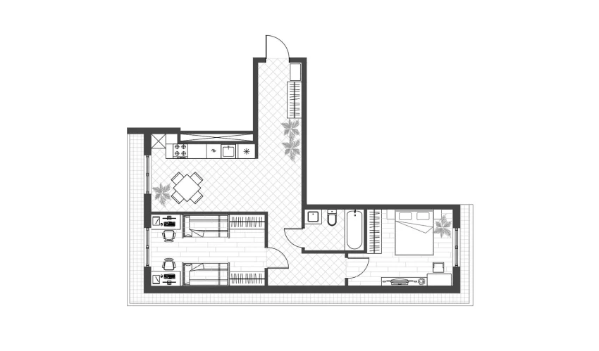 2-xonali xonadon 54.5 m²  4/12 qavat | PARVOZ Turar-joy majmuasi