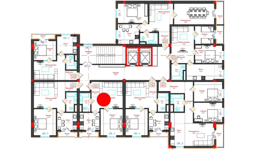 2-xonali xonadon 46.6 m²  11/12 qavat | CHINARA PARK Turar-joy majmuasi