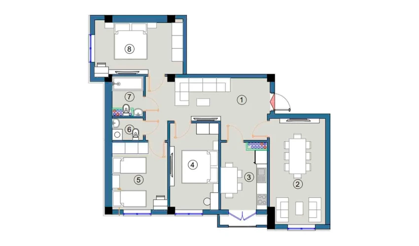 4-комнатная квартира 92 м²  7/9 этаж | Жилой комплекс FLORYA RESIDENCE