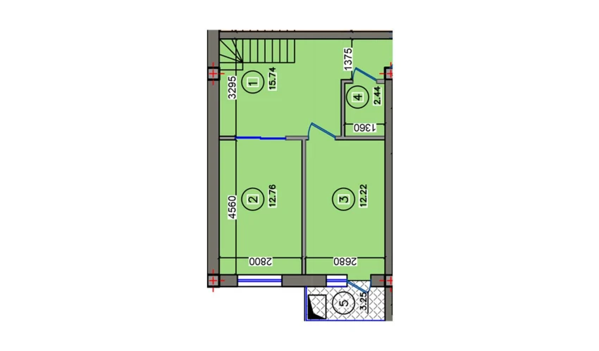 2-xonali xonadon 46.41 m²  10/10 qavat | Qibray City Turar-joy majmuasi