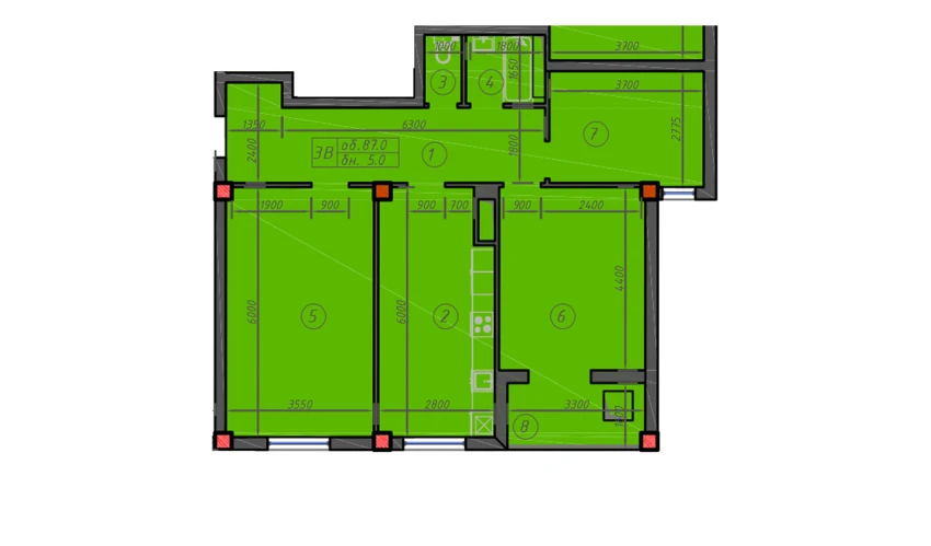 3-комнатная квартира 87 м²  9/12 этаж | Жилой комплекс Sokin hayot