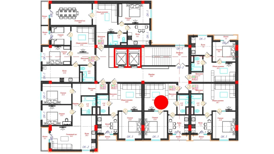 2-комн. квартира 46.6 м²  3/12 этаж | Жилой комплекс CHINARA PARK