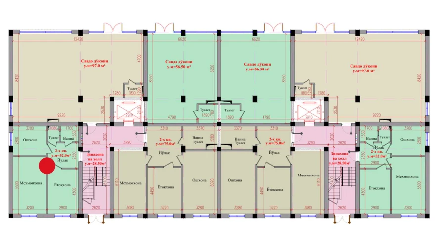 2-xonali xonadon 52 m²  1/8 qavat | Saxro Turar-joy majmuasi