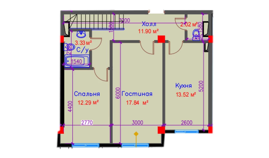 2-комн. квартира 60.89 м²  1/10 этаж | Жилой комплекс Ko'kcha-Oqtepa