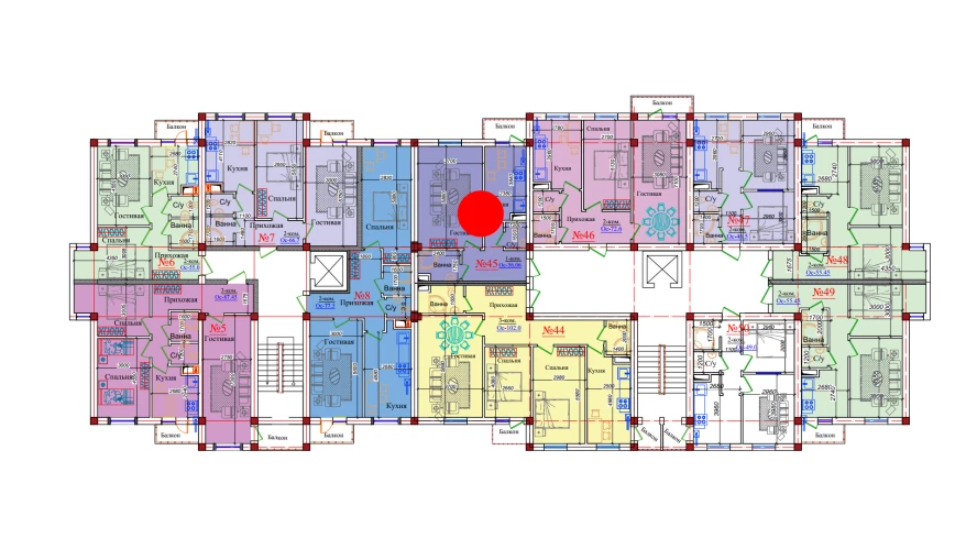 1-xonali xonadon 56.06 m²  9/9 qavat | ZAR ZAMONAVIY UYLAR Turar-joy majmuasi