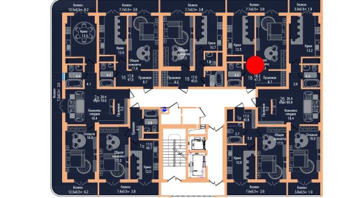 1-xonali xonadon 47.3 m²  7/17 qavat | Vertex Tawer Turar-joy majmuasi