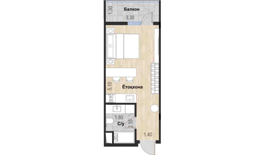 1-комнатная квартира 29.14 м²  6/7 этаж | Жилой комплекс Bochka Resort