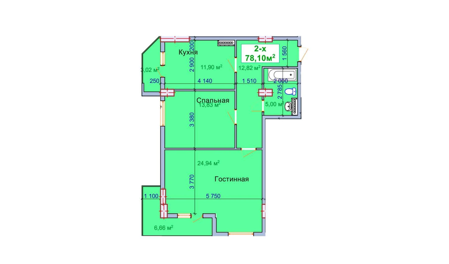 2-комн. квартира 78.1 м²  5/9 этаж | Жилой комплекс SHAYX-UL OLAM