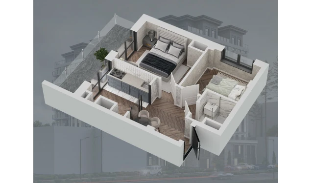 2-xonali xonadon 43.3 m²  12/12 qavat | Bunyodobod Turar-joy majmuasi