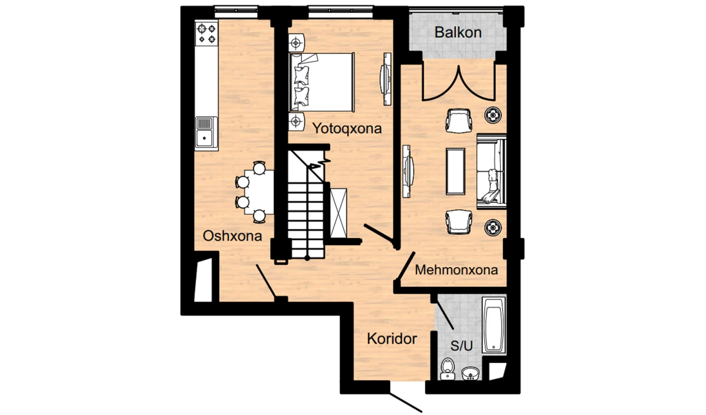 2-xonali xonadon 66.56 m²  16/16 qavat | Musaffo Turar-joy majmuasi