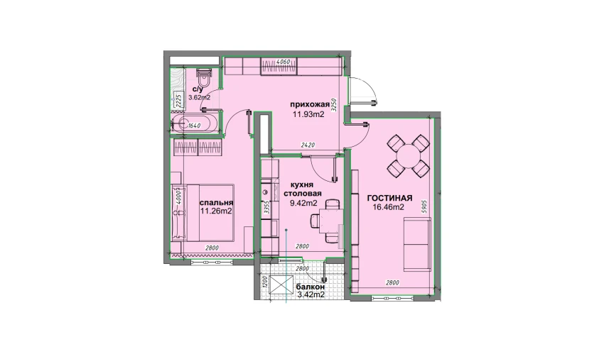2-комнатная квартира 54.4 м²  3/16 этаж | Жилой комплекс BASHKENT
