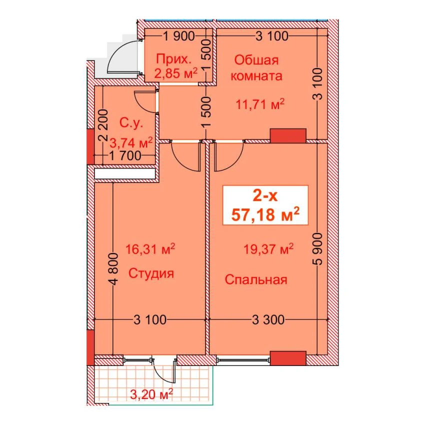 2-комн. квартира 57.18 м²  8/8 этаж | Жилой комплекс CAPITAL AVENUE