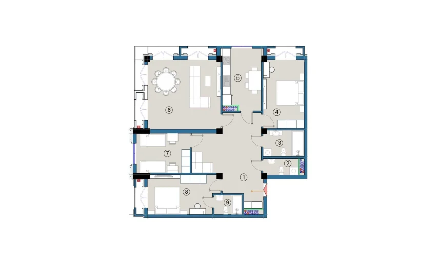 4-xonali xonadon 120 m²  3/9 qavat | FLORYA RESIDENCE Turar-joy majmuasi