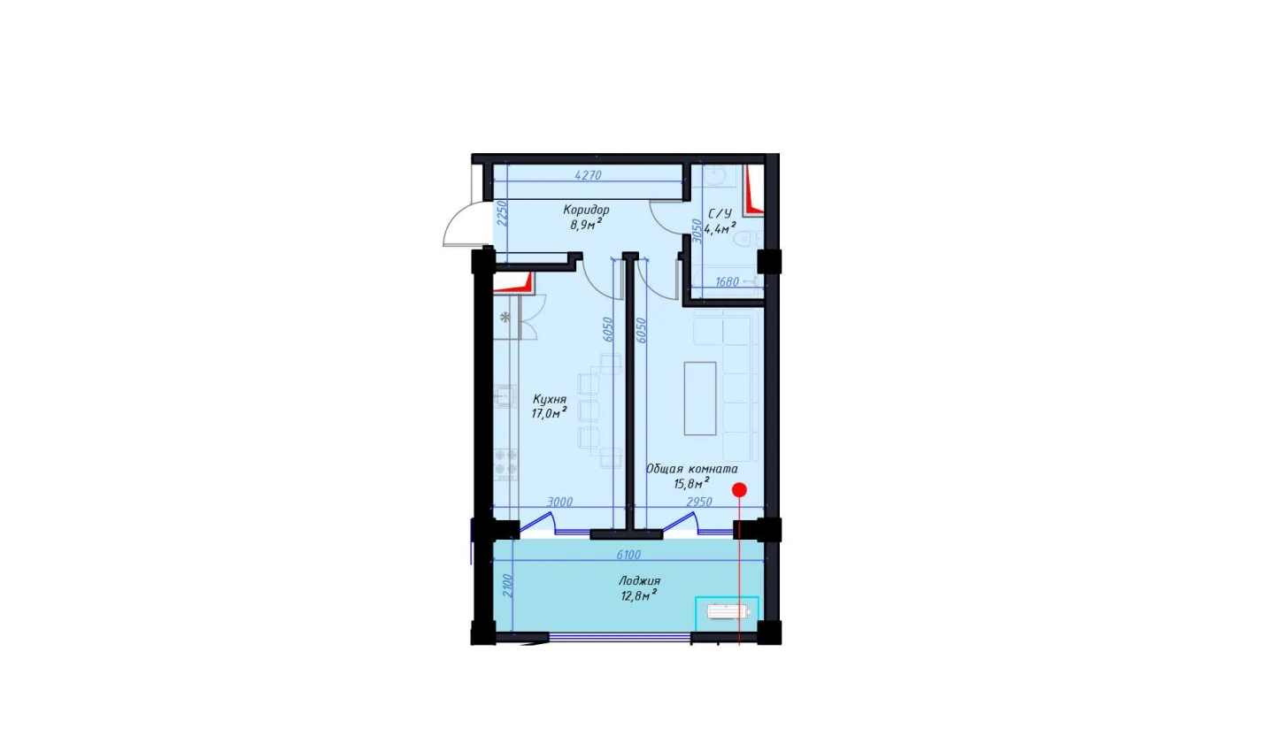 1-xonali xonadon 59 m²  3/14 qavat | Avia Palace Turar-joy majmuasi