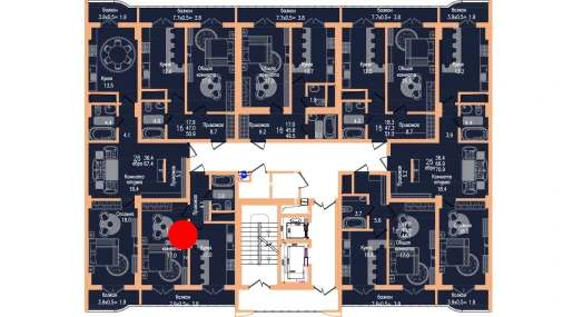 1-комнатная квартира 40.7 м²  14/17 этаж | Жилой комплекс Vertex Tawer