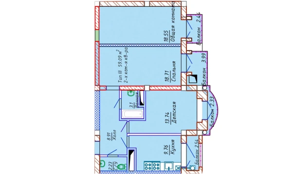 2-комнатная квартира 59.09 м²  8/10 этаж | Жилой комплекс Samarqand Park Avenue