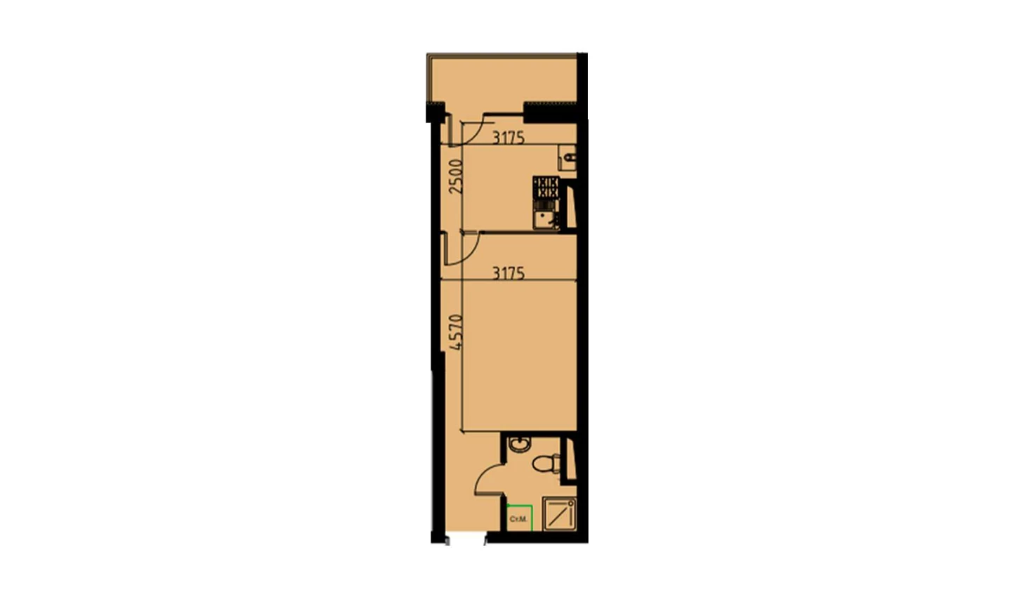 1-комн. квартира 29.24 м²  7/10 этаж | Жилой комплекс YANGIOBOD RESIDENCE