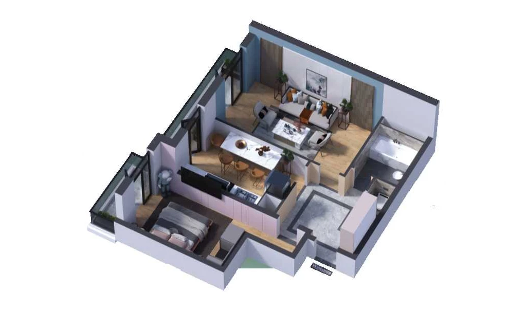 2-xonali xonadon 55.75 m²  6/16 qavat | SOKIN DIYOR Turar-joy majmuasi