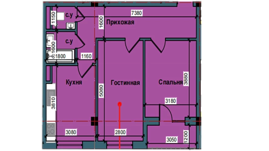 2-xonali xonadon 61.9 m²  9/9 qavat | NUR BARAKA Turar-joy majmuasi