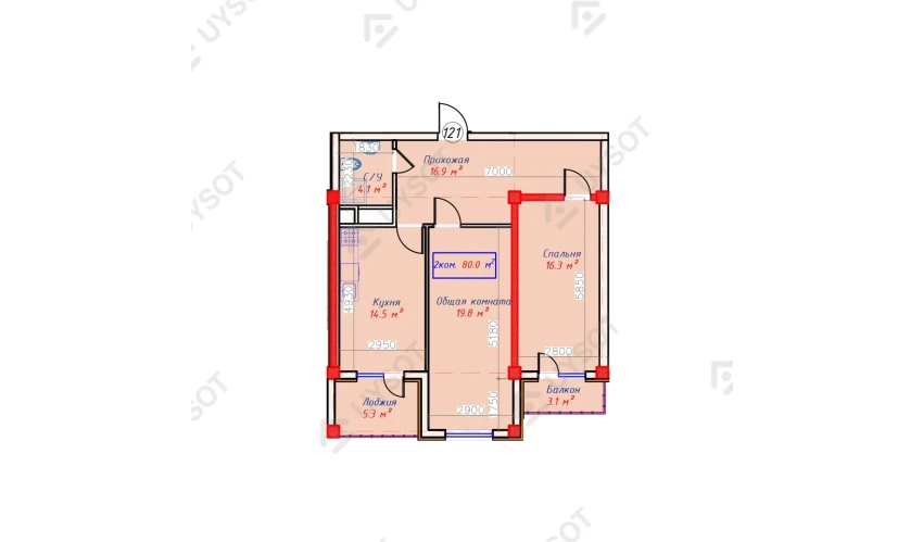 2-xonali xonadon 80 m²  2/9 qavat | QASHQADARYO Turar-joy majmuasi