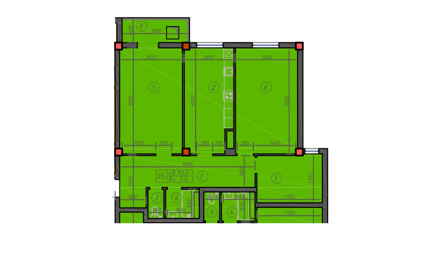 3-комн. квартира 93 м²  5/12 этаж | Жилой комплекс Sokin hayot