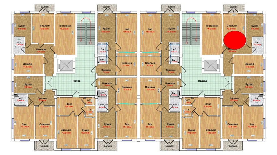 3-xonali xonadon 62.3 m²  4/6 qavat | MBG Turar-joy majmuasi