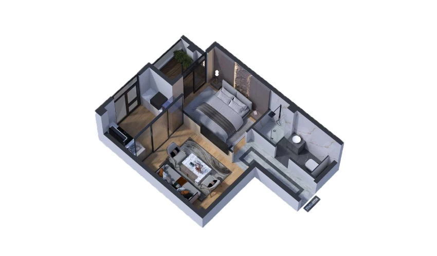1-xonali xonadon 40.39 m²  2/7 qavat | Bochka Resort Turar-joy majmuasi