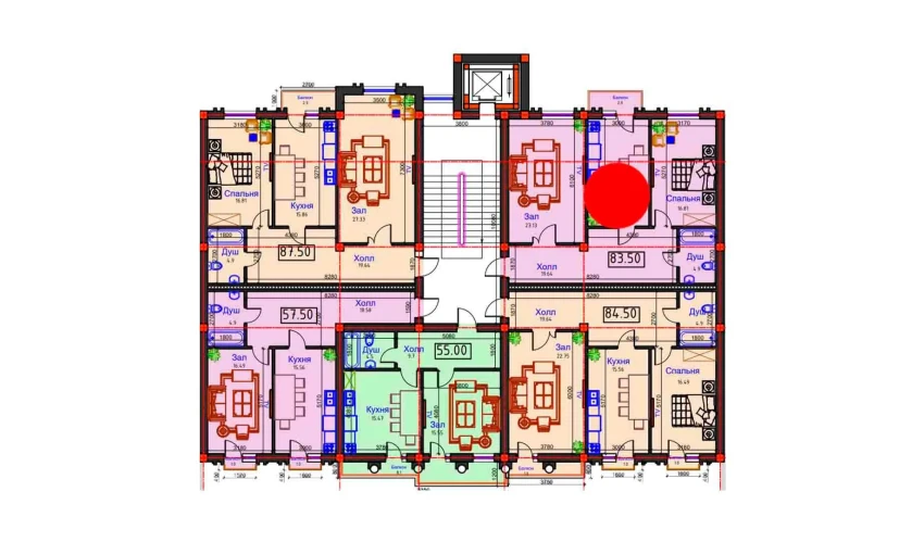 2-xonali xonadon 83.5 m²  8/9 qavat | BAHOR Turar-joy majmuasi