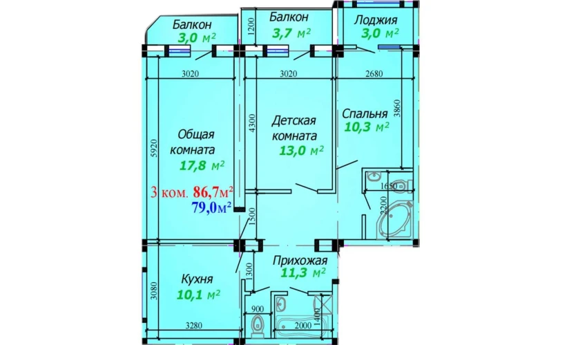 3-комнатная квартира 93.4 м²  3/7 этаж | Жилой комплекс Bunyodkor