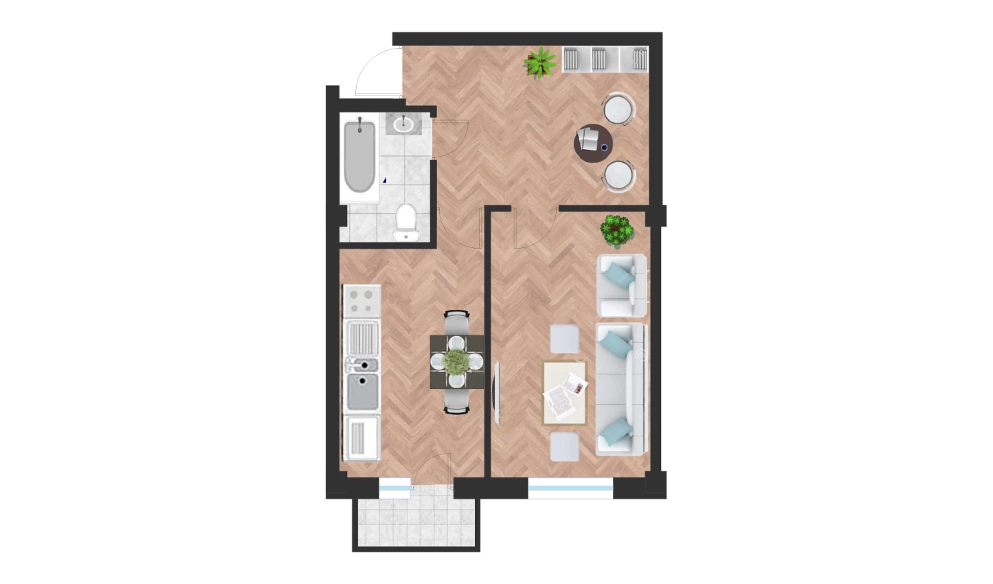 1-xonali xonadon 46.5 m²  7/10 qavat | Ko'kcha-Oqtepa Turar-joy majmuasi