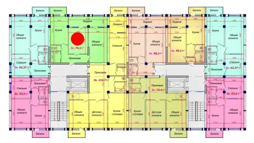 2-комнатная квартира 74.1 м²  4/9 этаж | Жилой комплекс VATAN