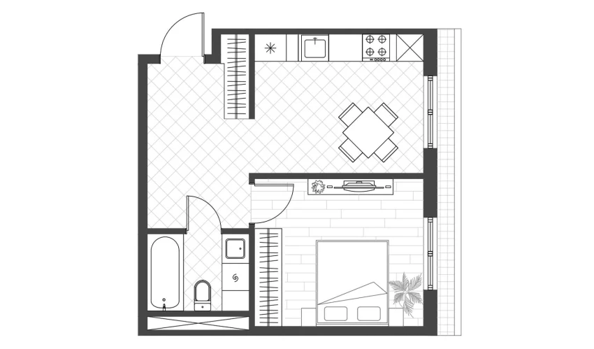 1-xonali xonadon 35 m²  5/12 qavat | PARVOZ Turar-joy majmuasi