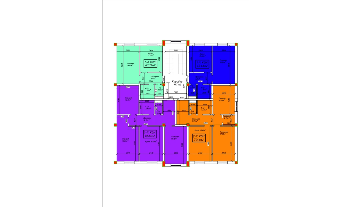 3-xonali xonadon 90.82 m²  4/4 qavat | SABZAVOT CITY Turar-joy majmuasi