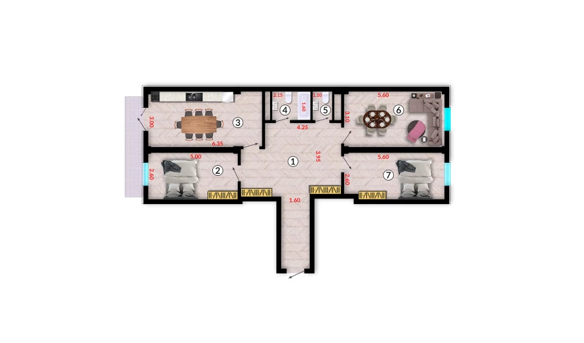 3-xonali xonadon 103.6 m²  4/10 qavat | Ko'kcha-Oqtepa Turar-joy majmuasi
