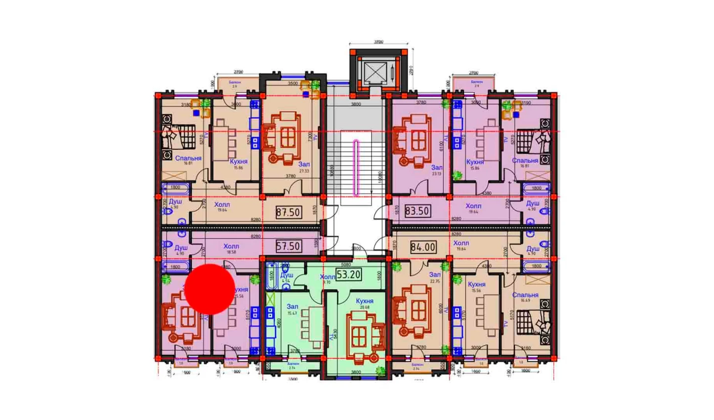 1-комн. квартира 57.5 м²  4/9 этаж | Жилой комплекс BAHOR