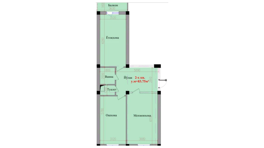 2-комн. квартира 83.75 м²  5/8 этаж | Жилой комплекс Saxro