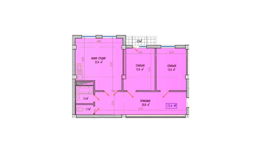 3-xonali xonadon 75.9 m²  3/9 qavat | Yuksalish Nurafshon Turar-joy majmuasi