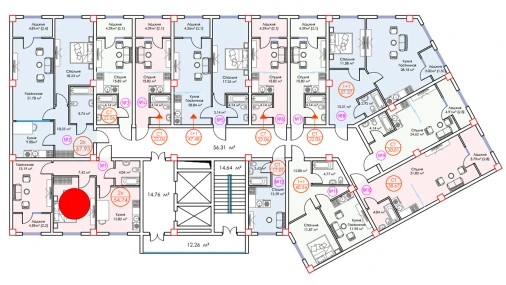 2-xonali xonadon 54.74 m²  5/16 qavat | ALFA CITY Turar-joy majmuasi