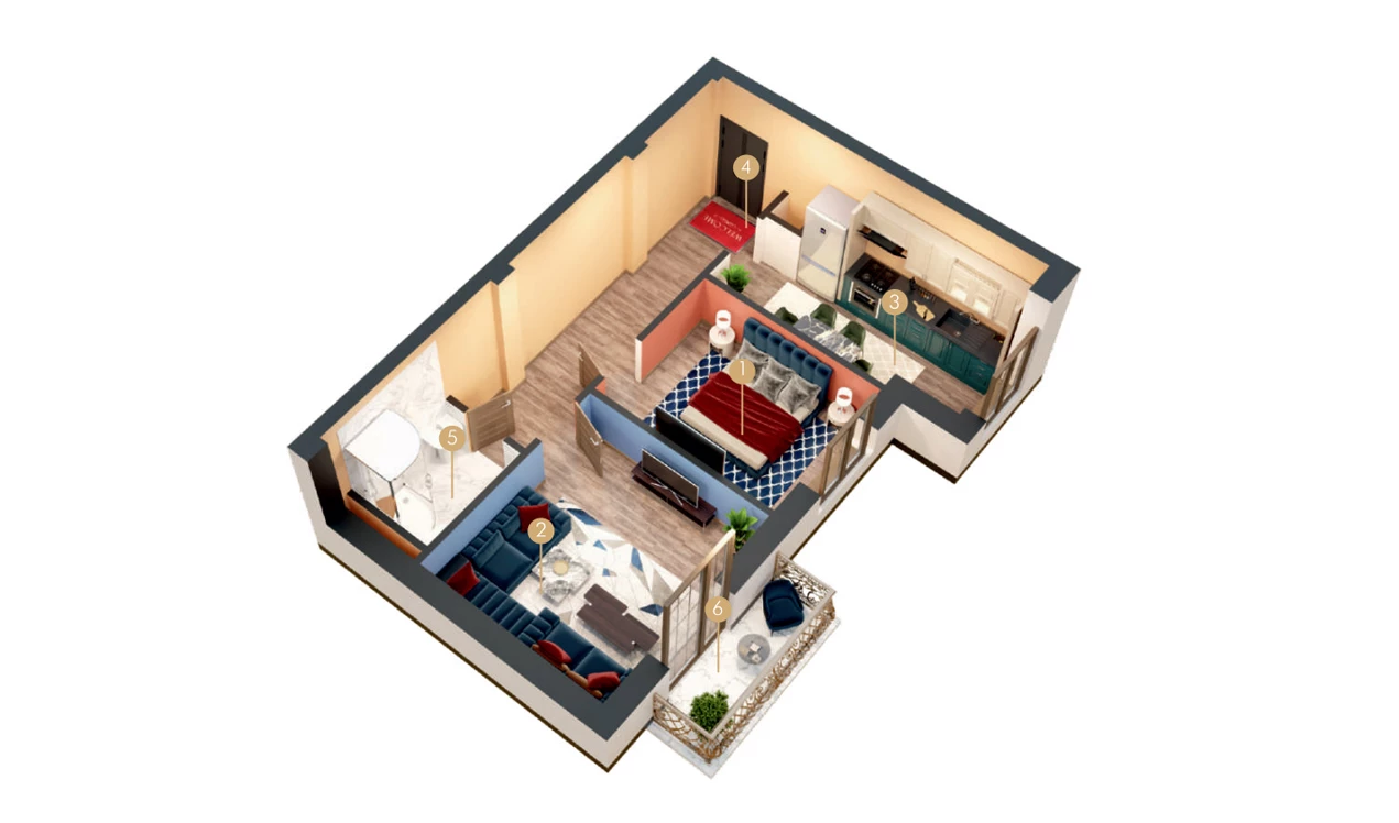 2-xonali xonadon 47.1 m²  2/9 qavat | MINGCHINOR Turar-joy majmuasi