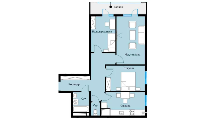 3-комнатная квартира 69.07 м²  12/16 этаж | Жилой комплекс SOKIN DIYOR