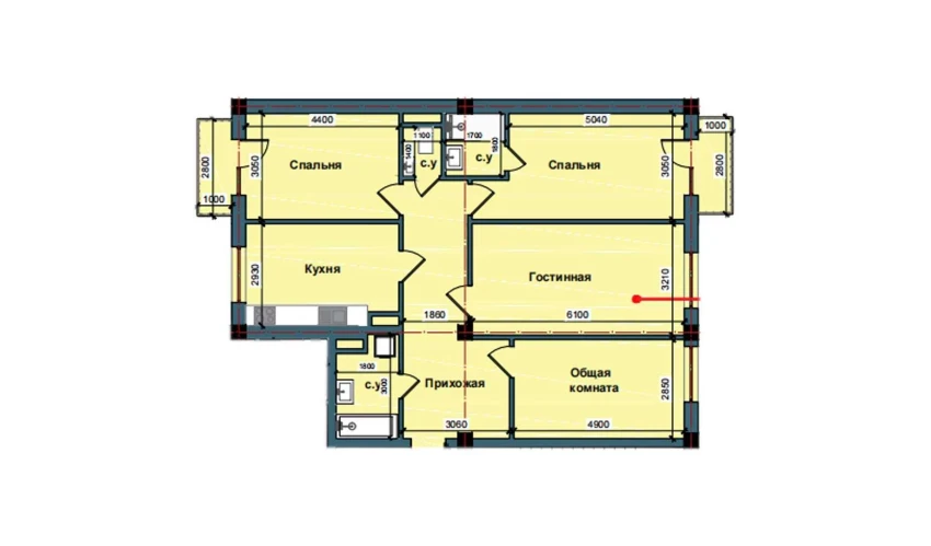 4-xonali xonadon 112.1 m²  3/10 qavat | NUR BARAKA Turar-joy majmuasi