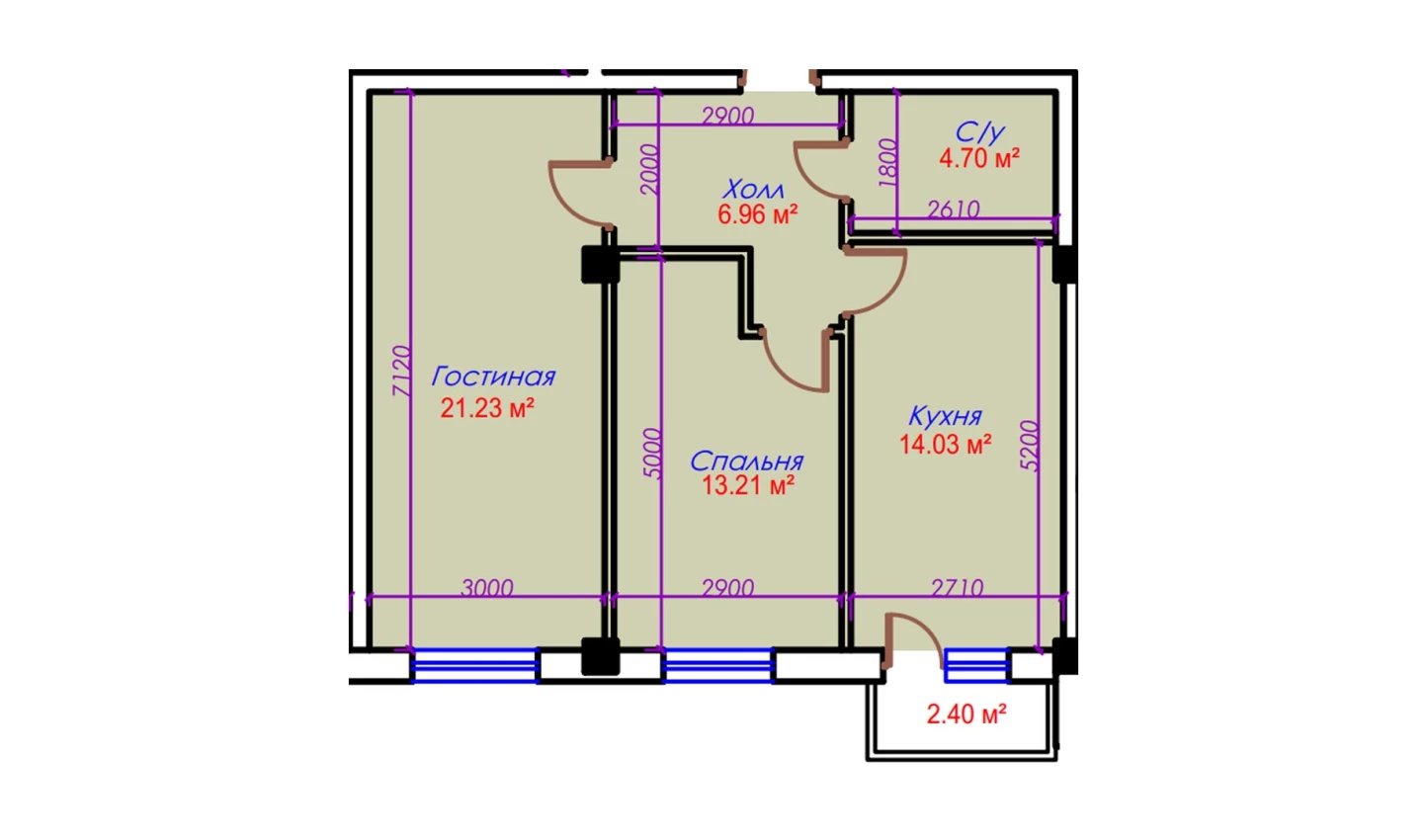 2-комн. квартира 62.53 м²  8/10 этаж | Жилой комплекс Ko'kcha-Oqtepa