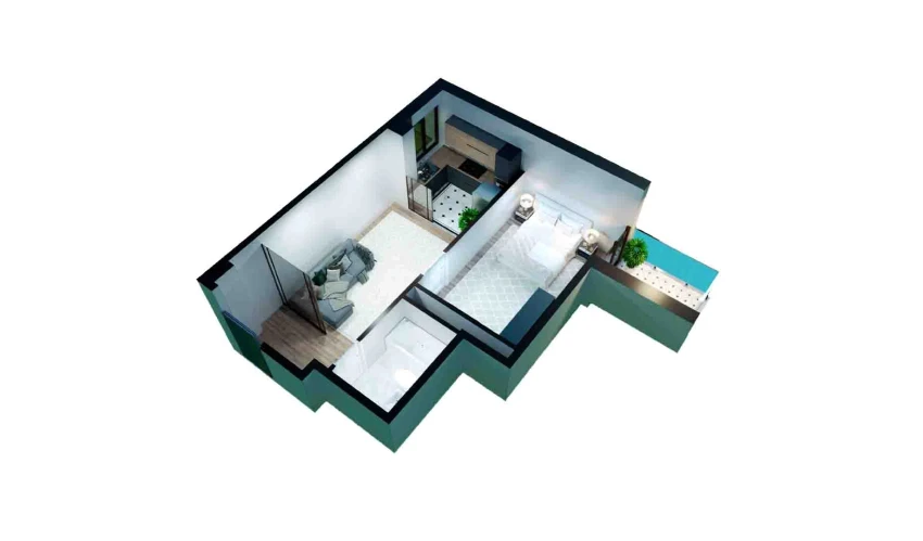 2-xonali xonadon 47.6 m²  3/13 qavat | Bog'dod City Turar-joy majmuasi