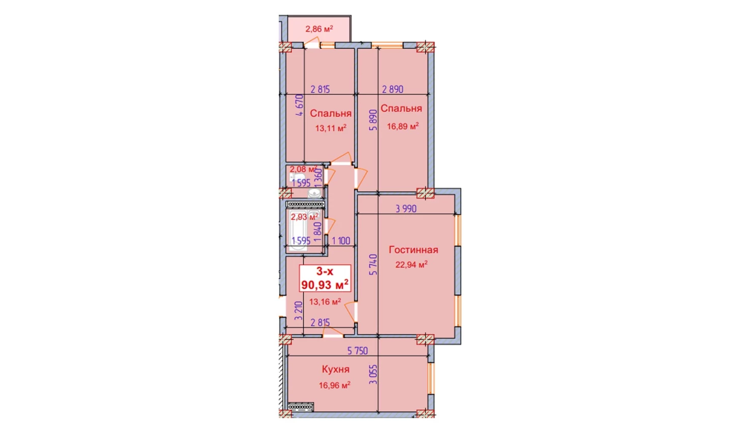 3-комн. квартира 90.93 м²  9/9 этаж | Жилой комплекс SHAYX-UL OLAM