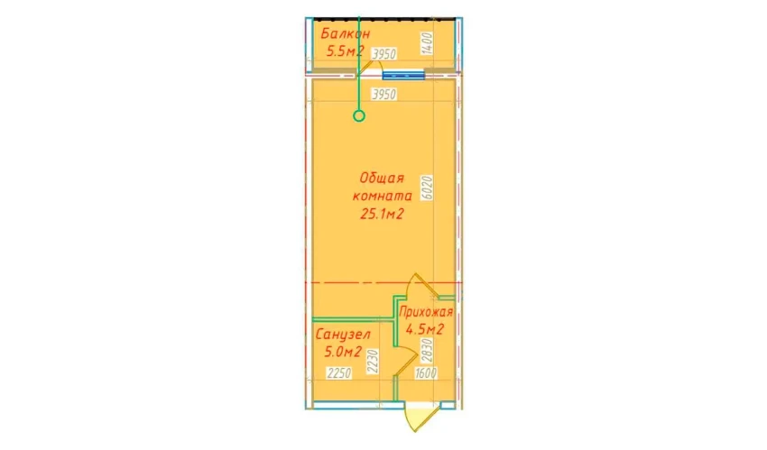 1-комнатная квартира 40.1 м²  15/16 этаж | Жилой комплекс DO'MBIROBOD RESIDENCE