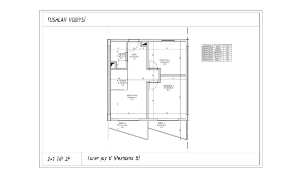 3-комнатная квартира 51.01 м²  4/6 этаж | Жилой комплекс TUSHLAR VODIYSI