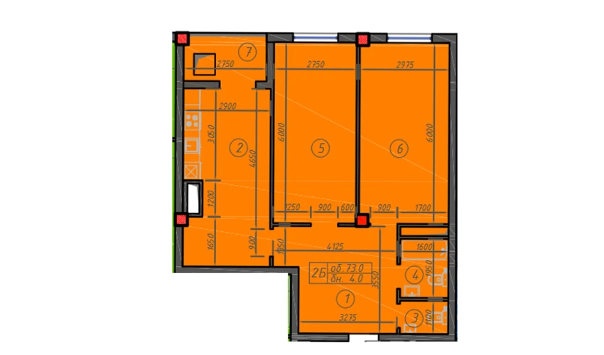 2-комнатная квартира 73 м²  2/12 этаж | Жилой комплекс Sokin hayot