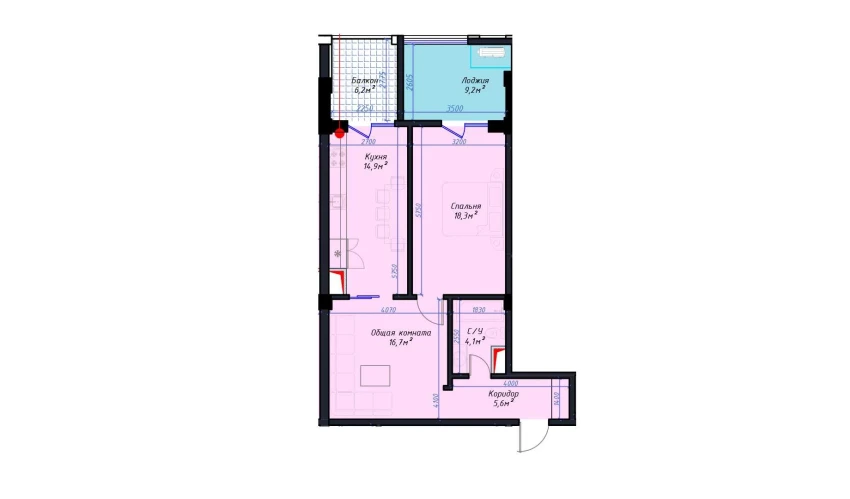 2-комнатная квартира 70.66 м²  9/14 этаж | Жилой комплекс Avia Palace