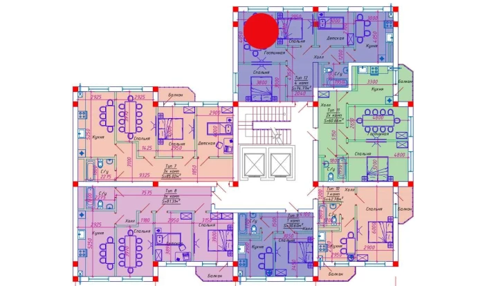 4-xonali xonadon 74.77 m²  6/10 qavat | Emir Turar-joy majmuasi